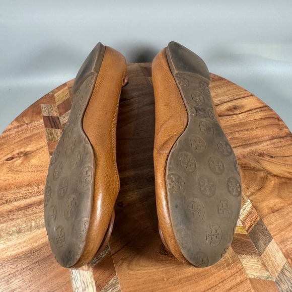 Tory Burch Minnie Travel Ballet Flats Brown Leather Round Toe Logo Women's 8 - Picture 5 of 7